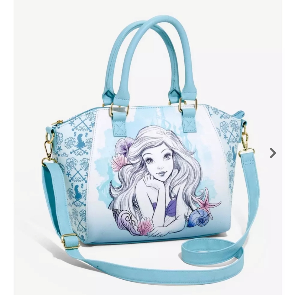 Loungefly Disney The Little Mermaid Blue Satchel Bag Bundle with Cardhol…